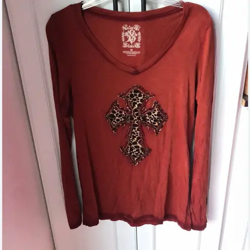 Y2K Lime Green Long Sleeve Top with Cross Leopard Print Design | Size Large Yellow