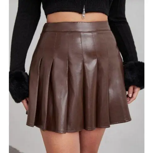 PaperMoon High Waist Faux Leather Pleated Skirt Brown Woman's Medium