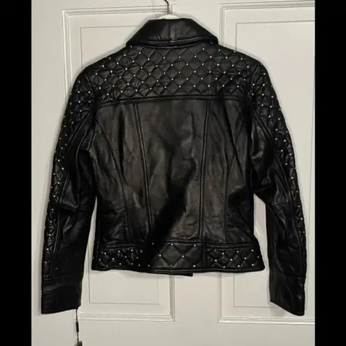 Karl Lagerfeld Studded Quilted Leather Crop Jacket in Black Size Small NWT