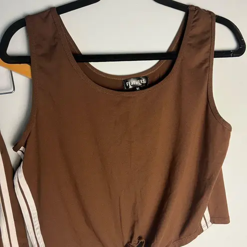 Feathers Brown Track Shorts and Knot Tie Top