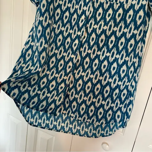 Maeve Anthropologie Ikat Printed Button Down Dress Sz Medium Blue White
