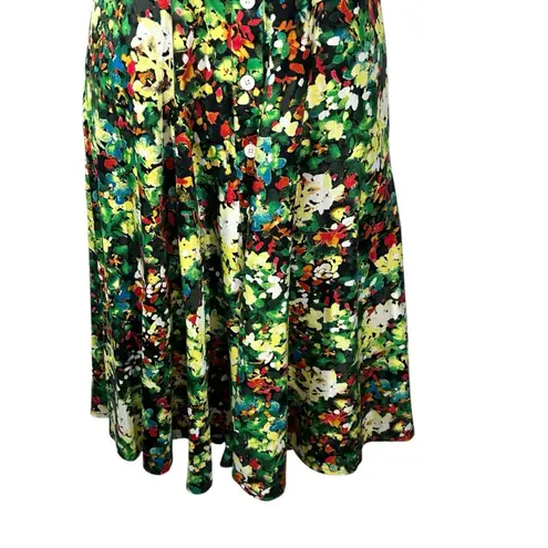Leslie Fay Black Floral Sleeveless Button Down Midi Shirt Dress Size 4