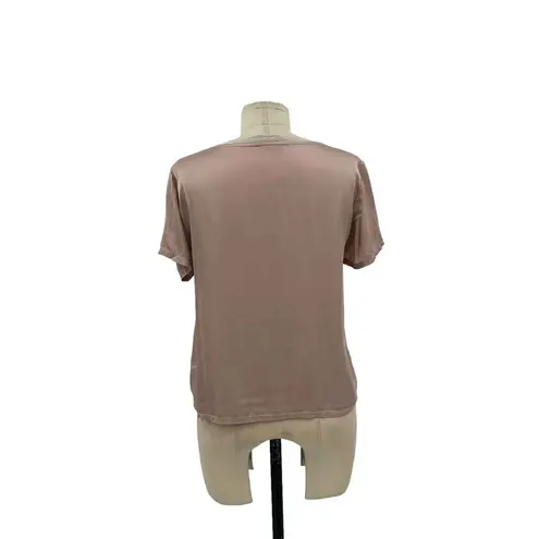 Nation Ltd Marie Sateen Satin Tee Shirt Cafe Au Lait Tan Size XS