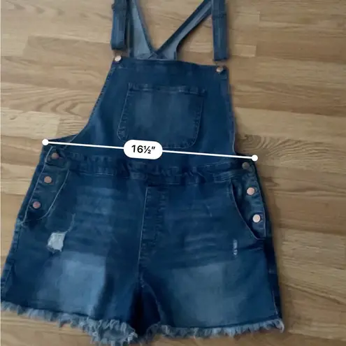 No Boundaries  Women’s overalls size Large Distressed Blue Denim Relaxed frayed