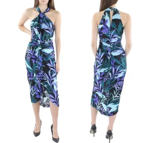 Kobi Halperin floral halter botanical silk Ruth midi dress size 12 vacation Blue