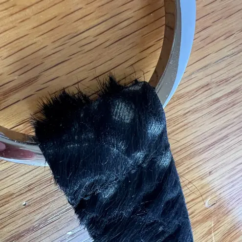 WCM New York Black Leather Calf Hair Abstract Design Belt 34" Circular Buckle Black