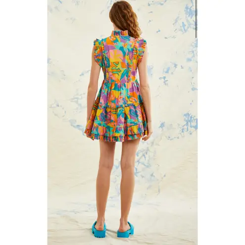Love The Label Elana Poplin Dress Multicolored Iris Print Pockets Size Medium Yellow