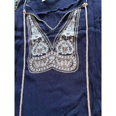 Carly Jean Los Angeles Peasant Boho Blouse Top Blue V