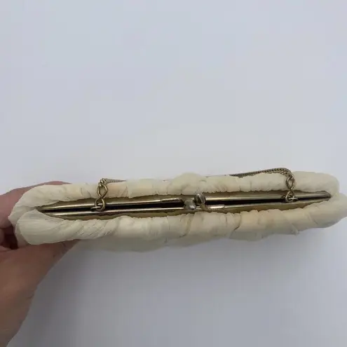 Vintage Cream Chiffon Fabric USA Clutch Evening Bag Gold Hardware Purse Orange