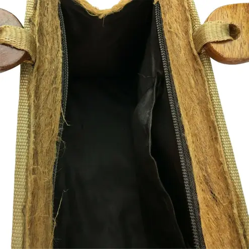 Mid Century Modern Handmade Purse Woven Straw Wood u Lined Wood Handle MCM u Brown