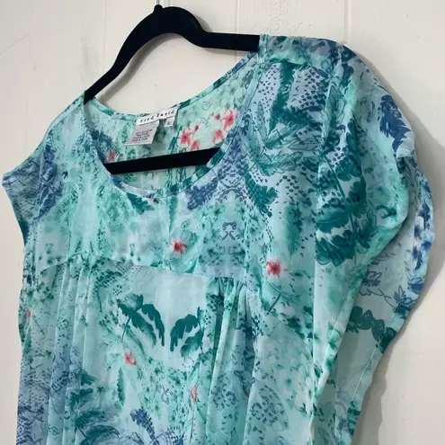 Fred David  Vintage Short Sleeve Blouse Sheer Fairy Whimsy Blue Teal ~ Size XL