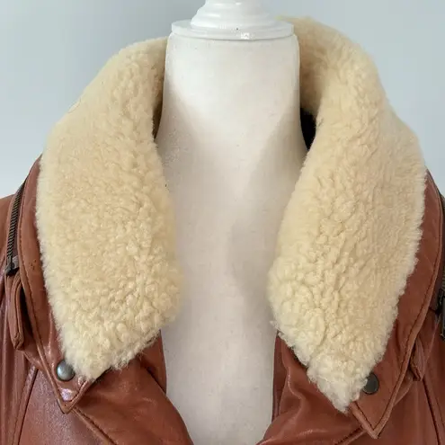 Vintage Eagle Shearling Sherpa Leather Coat Brown Made in Turkey 80s Size XL