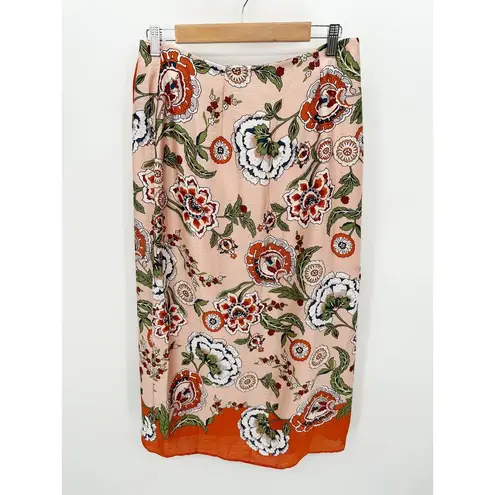 Ann Taylor Factory Peach Pink Orange Floral Print Zip Skirt Women's Size 6