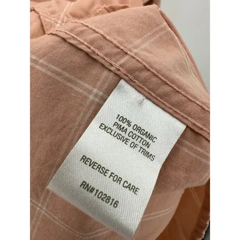 Garnet Hill Women 12 Salmon Pink Button Down Shirt Windowpane Plaid Pima Cotton
