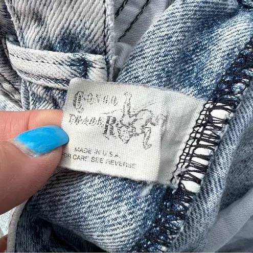 Vint 80s Congo Traders high rise acid wash cut off fray hem bareback Jean shorts Blue Size 25