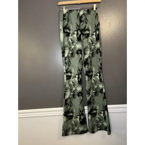 Streetwear Society Pants Womens Small Green Black Flare Bell Bottom Stretch