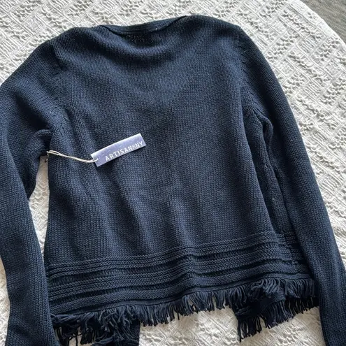 Artisan NY Blue Knit Cardigan with Fringe Detail