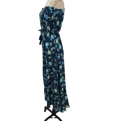 Tiare Hawaii Ryden Maxi Dress Strapless Floral Dot Print Navy Blue One Size