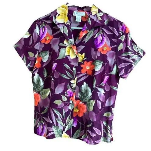 Jennifer Moore Petites Vintage Floral 100% Silk Blouse size 6P