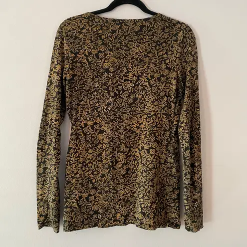 Peruvian Connection Black Brown Floral Long Sleeve Shirt Women's size Small - Image 5
