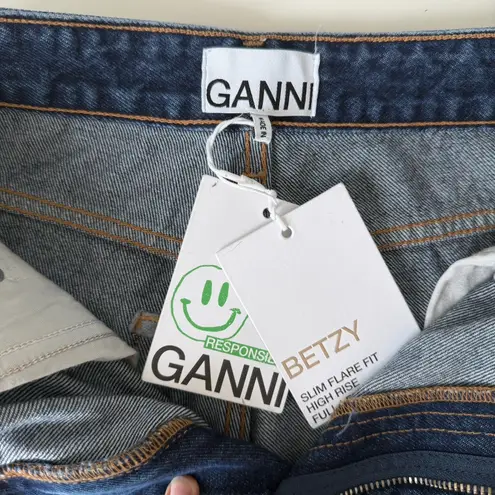 Ganni Jeans Womens 26 Betzy Slim Flare Dark Wash Blue Stone Minimalist Staple