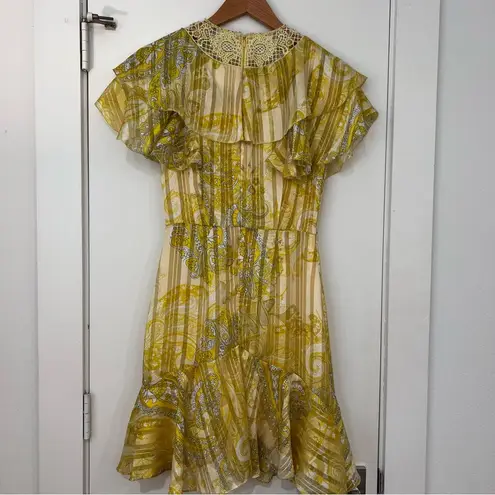Karen Millen NEW Cutwork Applique Paisley Butter Yellow Ruffle Dress