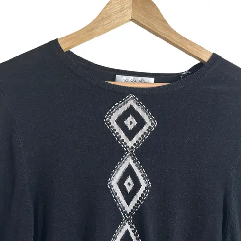 VTG Judith Hart Women Silk Blend Sweater LP Black Sequins Geometric Mature Boho Size L