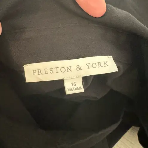 Preston & York Gabby Stretch V-Neck Collared Short Sleeve Dress Black Linen 16