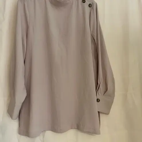 Marled Tan Long Sleeve Boxy Blouse with Mandarin Collar Size L