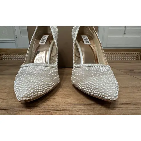 Badgley Mischka Weslee III Princess Pump Sz 9.5 NWOB Pearl Embellishments Bride