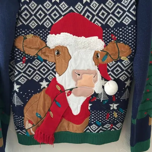 Holiday Time Quilted Knit Cow Christmas sweater