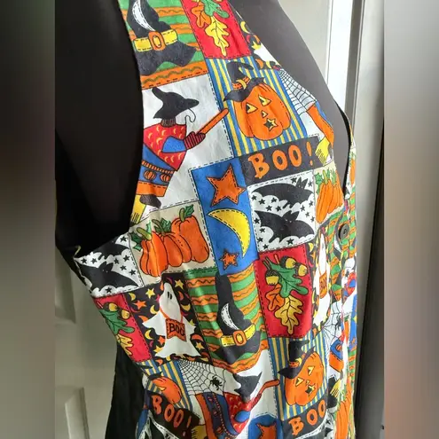 Vintage 90s Basic Editions Halloween print cotton vest, size large Black