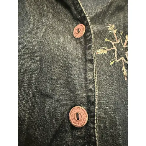 Vtg 90s New Direction Jean Denim Pastel Embroidered Snowflake Jacket Womens Sz L Blue