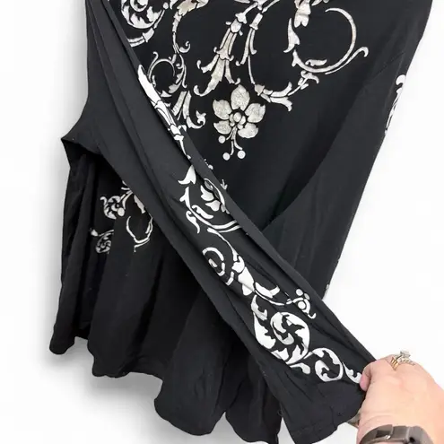 Calvin Klein Jeans Long Sleeve Black Top with White Metallic Silver Flowers 2X