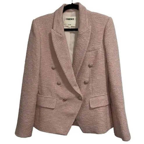 L'Agence L’AGENCE Kenzie Double Breasted Blazer Jacket Petal Blush Pink Boucle
