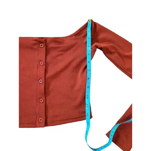 SheIn  Rust Orange Long Sleeve Button Up Ribbed Crop Top Size Small