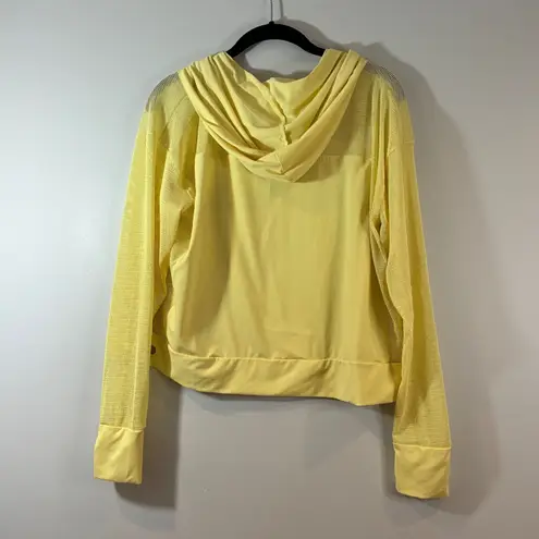 Gottex N Yellow Mesh Hoodie Pullover Athleisure Activewear Top Thumb Holes L