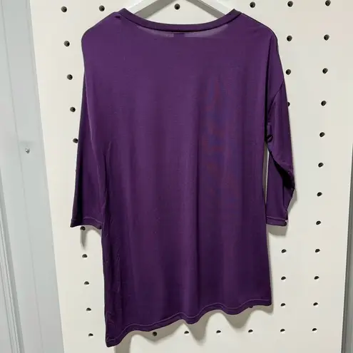 Hue Women Purple 3/4 Sleeve Crew Neck Long Tunic Top Size M
