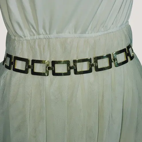 Gold Tone Chain Link Belt Vintage Versatile Adjustable Rectangle Design 1 Inch Size XL