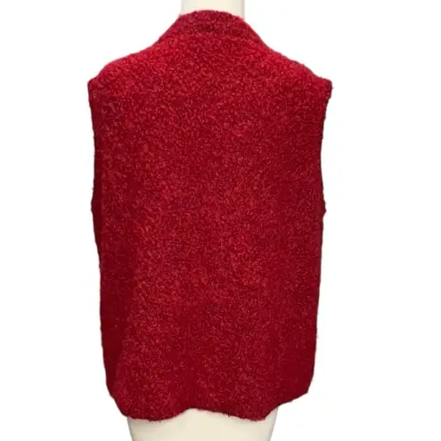 Tabask Vest Women XL Red Alpaca Wool Boucle Pockets Cozy Soft Peruvian Handmade