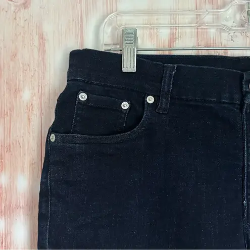 Denim & Co . Dark Blue Wash 8” Frayed Hem Pull On Denim Shorts Size 16