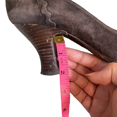 Vintage Chie Mihara Brown Leather Suede Mary Jane Heel Ruffle Trim Size EU 38