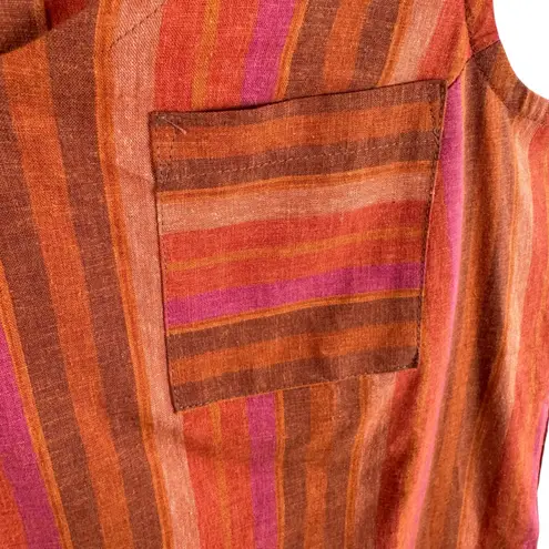 Toad & Co . Hemp Lyocell Orange Pink Striped V-Neck Woven Tank Top Blouse Size M