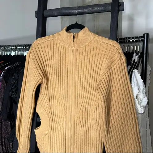 David Koma Camel Side Cutout Ribbed Knit Mini Dress Tan Size M