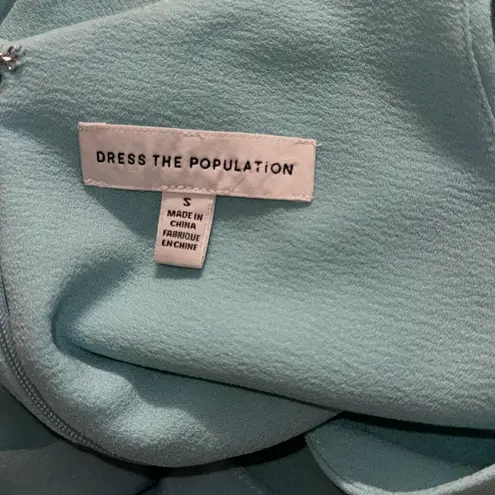 Dress the Population NWOT Iris maxi slit crepe gown tranquil blue sz S