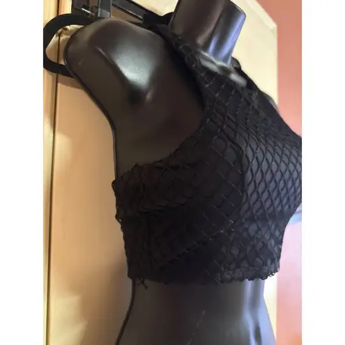 Love Culture S Black Fishnet Crop Tank Top
