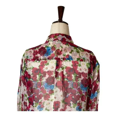 Equipment Ivory And Red Floral Print Silk Long Sleeve Button Down Top Size XS