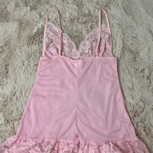 Dreamgirl Vintage Y2K Coquette Mesh Babydoll Slip With Floral Ruffle Lace Design