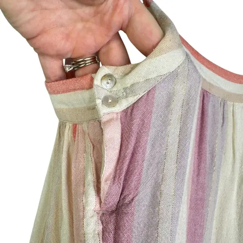 Rails Amaya Dress Juliette Metallic Stripe Pink Linen Midi FLAWED Beachy Small S