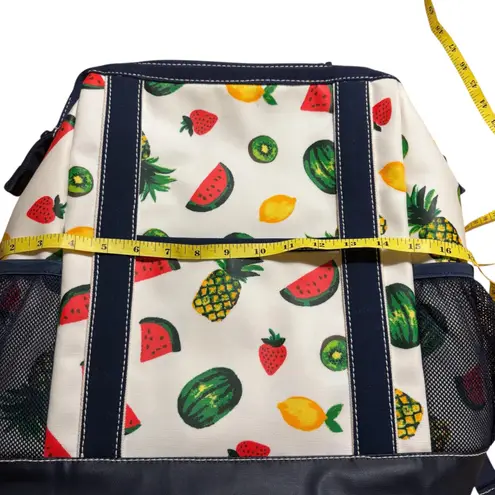 Lands End Large Canvas Coated Fruit Print Backpack Navy Trim Insulated CoolerBag Blue